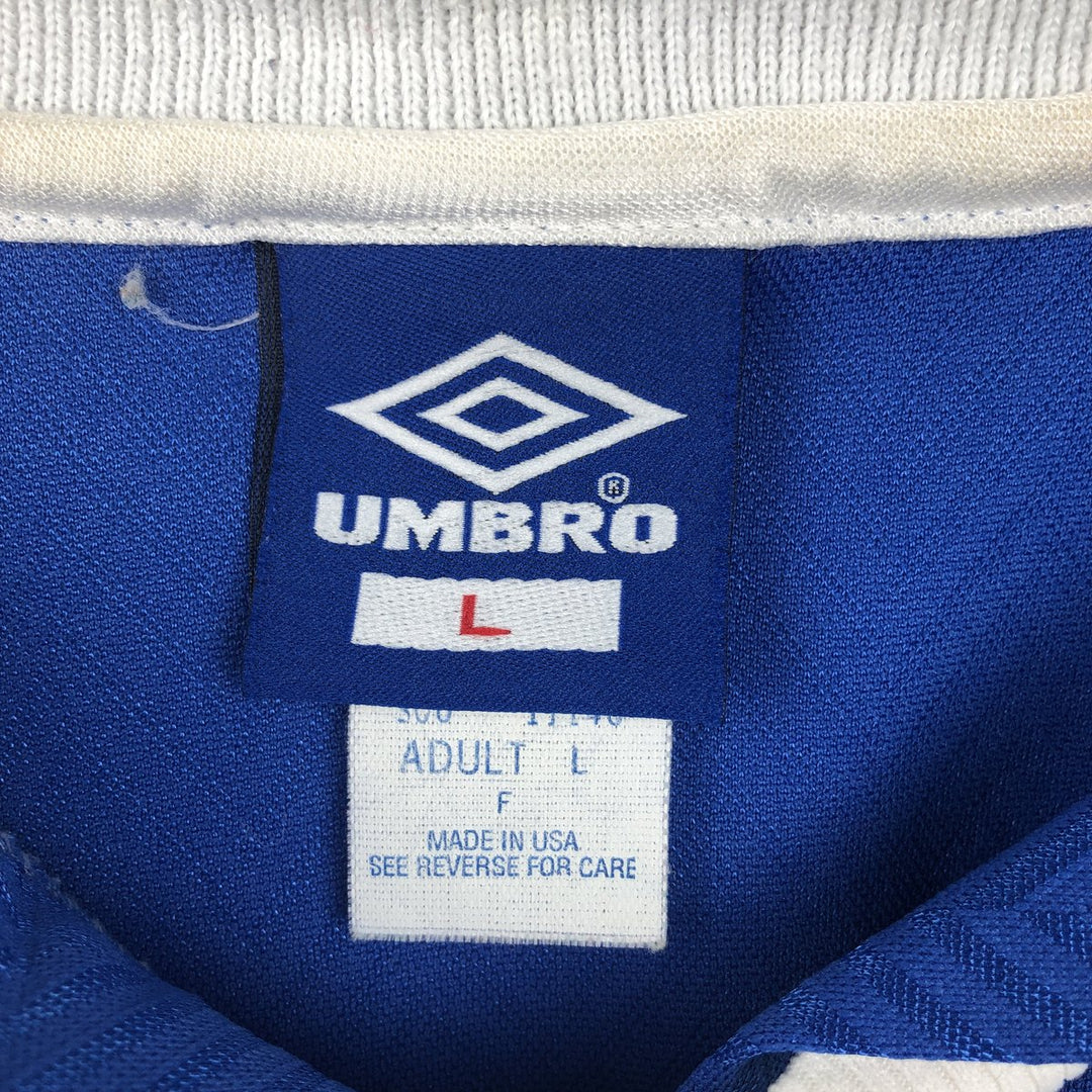 90'S Umbro Blue Tag Two-Tone V-Neck Soccer Jersey Game Shirt Made in USA Men's Size L (Equivalent) Vintage polyester blue type Vintage Second Hand