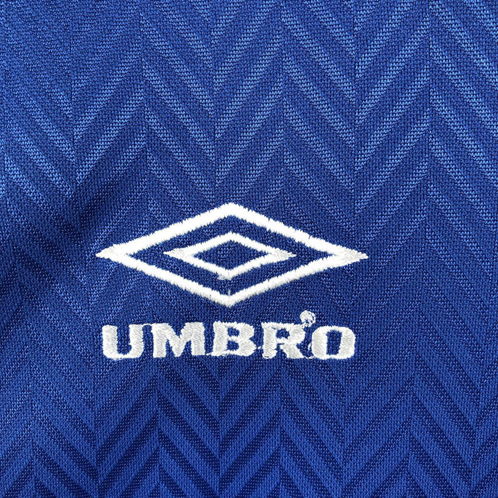 90'S Umbro Blue Tag Two-Tone V-Neck Soccer Jersey Game Shirt Made in USA Men's Size L (Equivalent) Vintage polyester blue type Vintage Second Hand