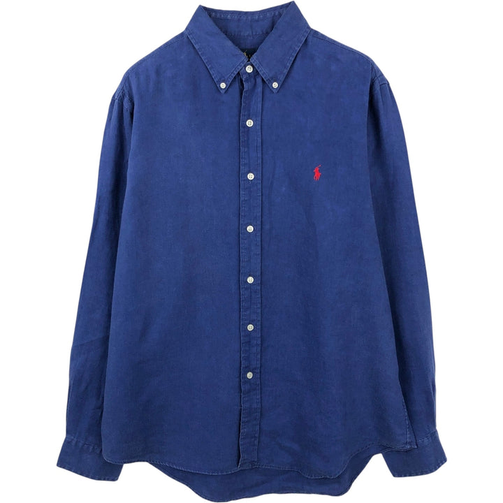 Ralph Lauren long sleeve linen button down shirt, men's size L linen blue type Vintage Second Hand