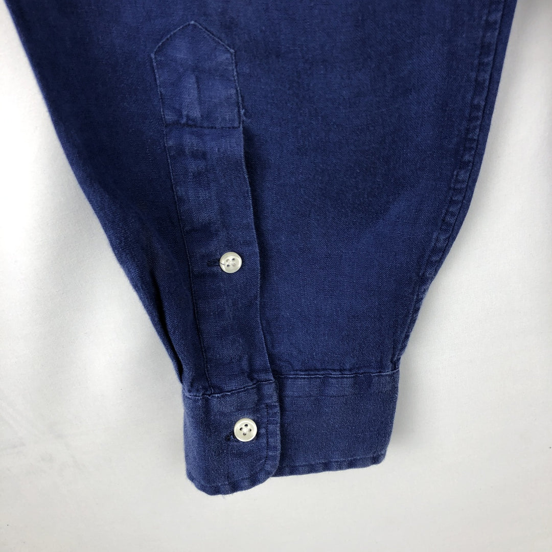 Ralph Lauren long sleeve linen button down shirt, men's size L linen blue type Vintage Second Hand