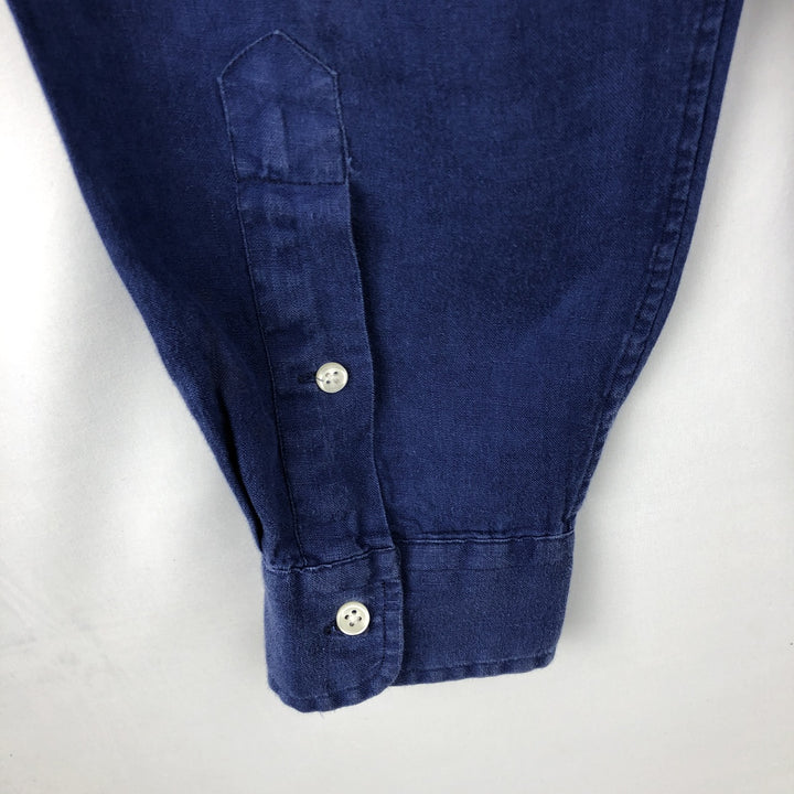 Ralph Lauren long sleeve linen button down shirt, men's size L linen blue type Vintage Second Hand