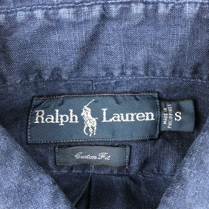 Ralph Lauren Custom Fit Long Sleeve Linen Button-Down Shirt, Men's Size Small linen navy blue type Vintage Second Hand