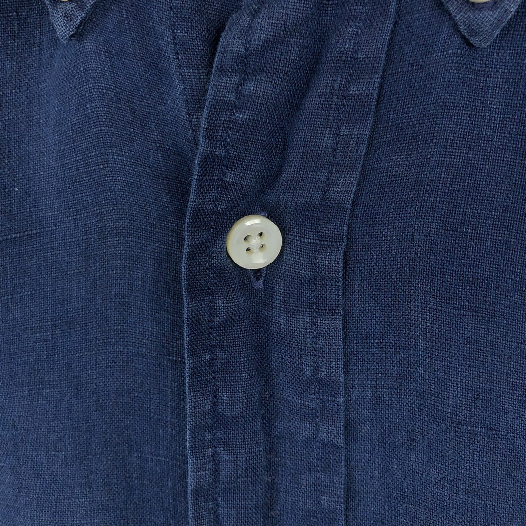 Ralph Lauren Custom Fit Long Sleeve Linen Button-Down Shirt, Men's Size Small linen navy blue type Vintage Second Hand