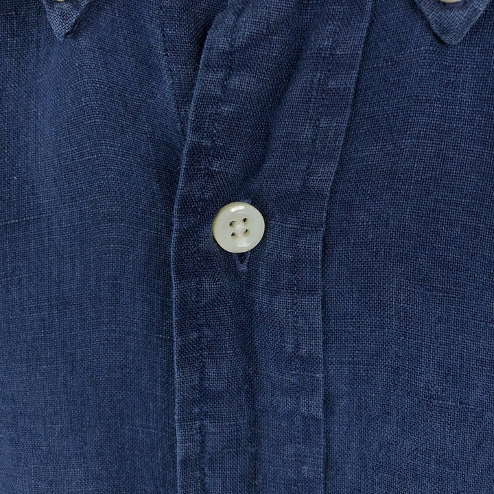 Ralph Lauren Custom Fit Long Sleeve Linen Button-Down Shirt, Men's Size Small linen navy blue type Vintage Second Hand