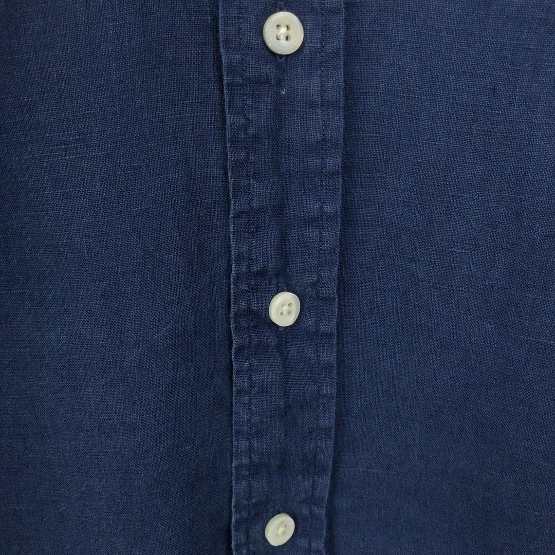 Ralph Lauren Custom Fit Long Sleeve Linen Button-Down Shirt, Men's Size Small linen navy blue type Vintage Second Hand