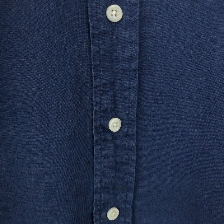 Ralph Lauren Custom Fit Long Sleeve Linen Button-Down Shirt, Men's Size Small linen navy blue type Vintage Second Hand