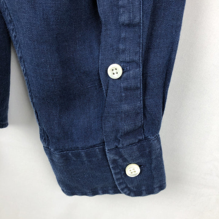 Ralph Lauren Custom Fit Long Sleeve Linen Button-Down Shirt, Men's Size Small linen navy blue type Vintage Second Hand