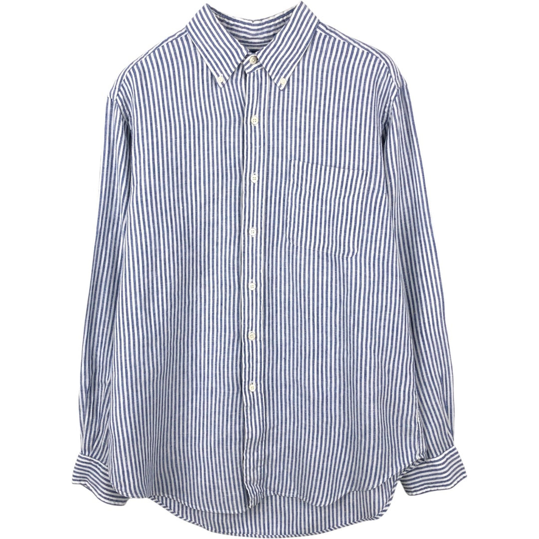 Ralph Lauren CLASSIC FIT Stripe Pattern Long-Sleeve Linen Button-Down Shirt, Men's Size L (approx.) linen blue type Vintage Second Hand