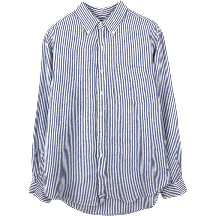 Ralph Lauren CLASSIC FIT Stripe Pattern Long-Sleeve Linen Button-Down Shirt, Men's Size L (approx.) linen blue type Vintage Second Hand