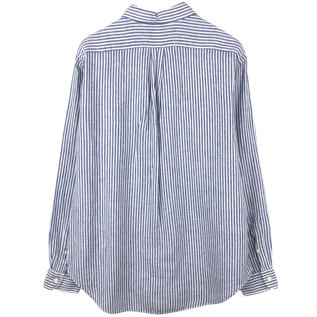 Ralph Lauren CLASSIC FIT Stripe Pattern Long-Sleeve Linen Button-Down Shirt, Men's Size L (approx.) linen blue type Vintage Second Hand