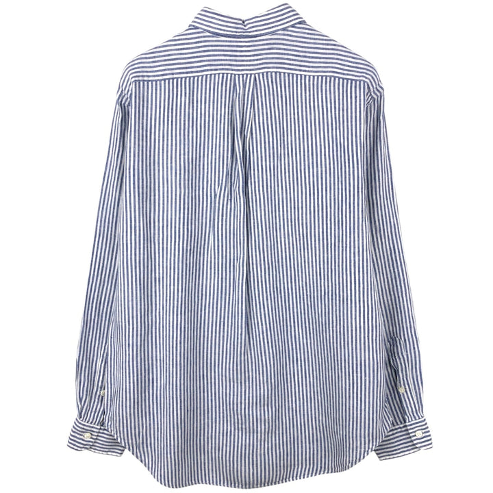 Ralph Lauren CLASSIC FIT Stripe Pattern Long-Sleeve Linen Button-Down Shirt, Men's Size L (approx.) linen blue type Vintage Second Hand