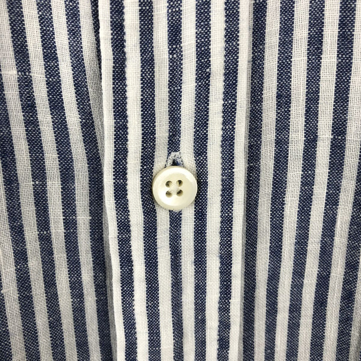 Ralph Lauren CLASSIC FIT Stripe Pattern Long-Sleeve Linen Button-Down Shirt, Men's Size L (approx.) linen blue type Vintage Second Hand