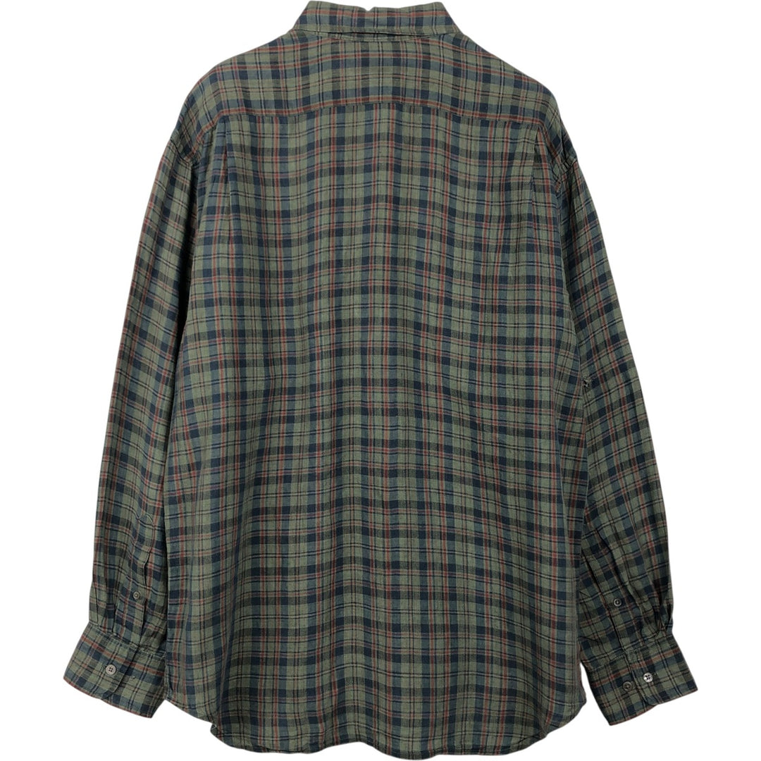 Banana Republic Check Pattern Long-Sleeve Linen Shirt, Men's Size L (approx.) linen Khaki type sage green Vintage Second Hand