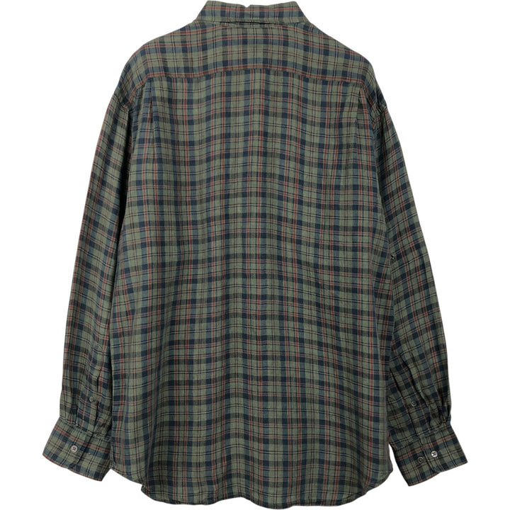 Banana Republic Check Pattern Long-Sleeve Linen Shirt, Men's Size L (approx.) linen Khaki type sage green Vintage Second Hand