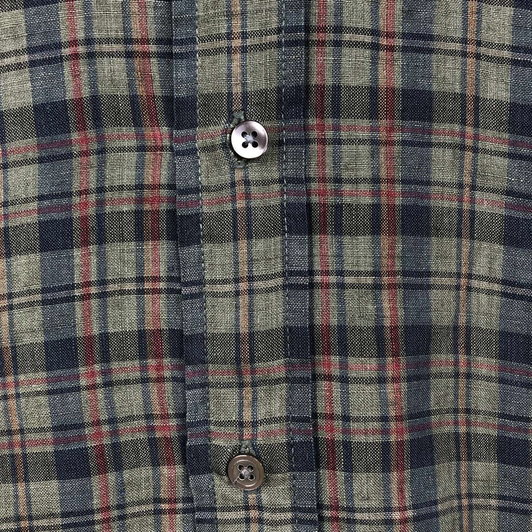 Banana Republic Check Pattern Long-Sleeve Linen Shirt, Men's Size L (approx.) linen Khaki type sage green Vintage Second Hand
