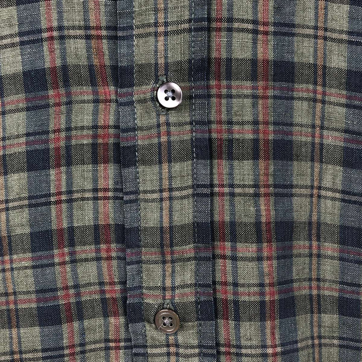 Banana Republic Check Pattern Long-Sleeve Linen Shirt, Men's Size L (approx.) linen Khaki type sage green Vintage Second Hand