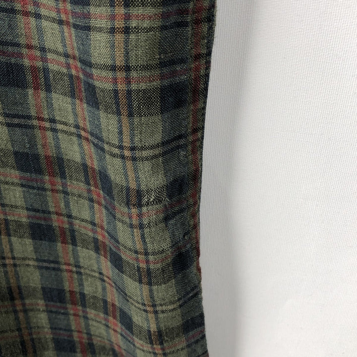 Banana Republic Check Pattern Long-Sleeve Linen Shirt, Men's Size L (approx.) linen Khaki type sage green Vintage Second Hand