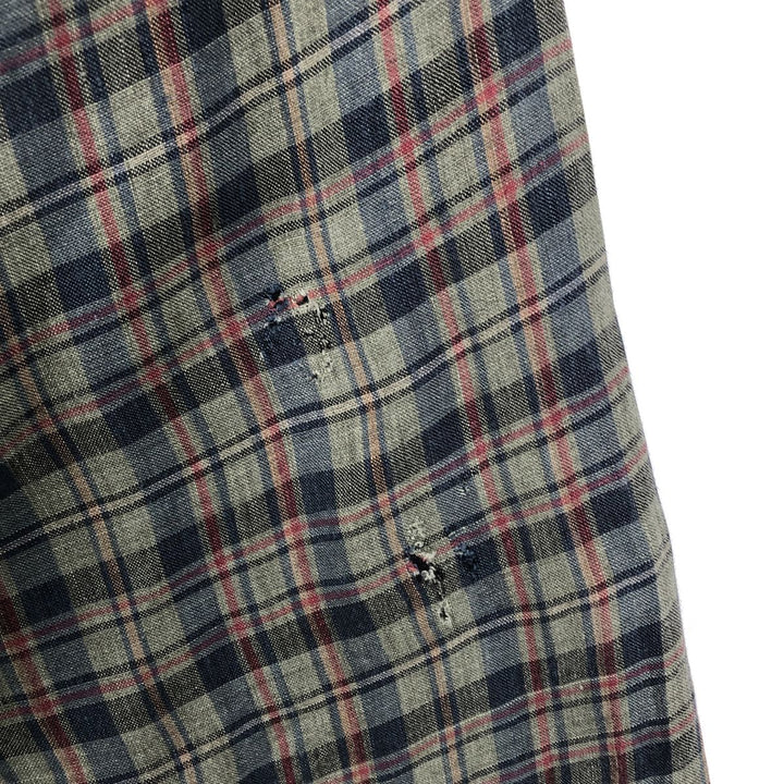 Banana Republic Check Pattern Long-Sleeve Linen Shirt, Men's Size L (approx.) linen Khaki type sage green Vintage Second Hand
