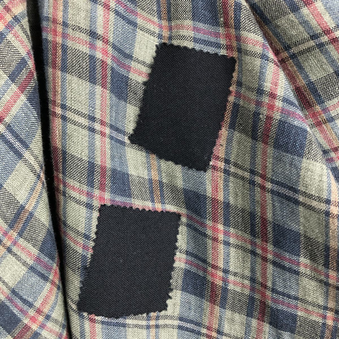 Banana Republic Check Pattern Long-Sleeve Linen Shirt, Men's Size L (approx.) linen Khaki type sage green Vintage Second Hand