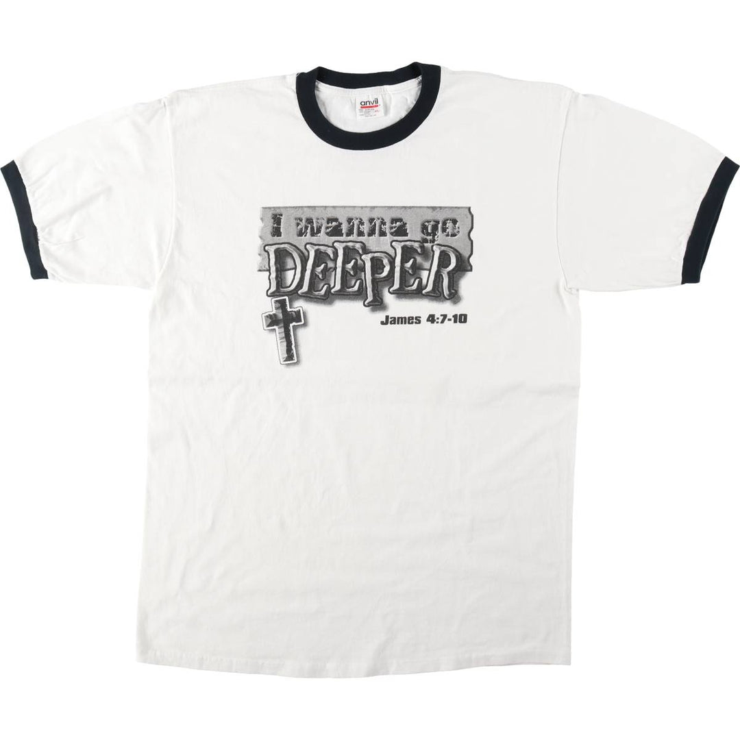 90'S Anvil Ringer T-shirt, Made in USA, Men's XL, Vintage cotton white type Vintage Second Hand