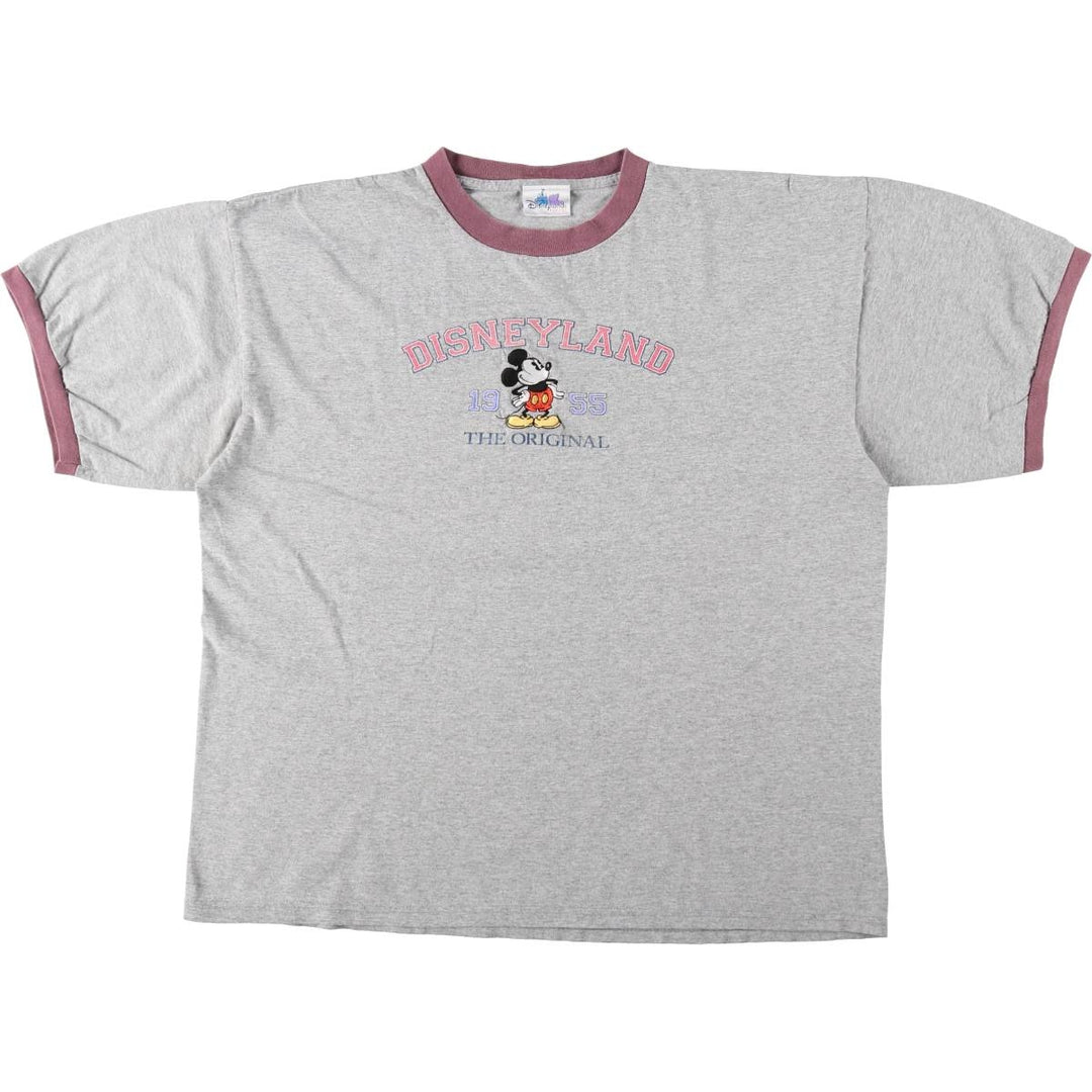 Disneyland Resort Mickey Mouse Ringer T-Shirt (Character Print T-Shirt, Men's XL equivalent) cotton gray type Vintage Second Hand