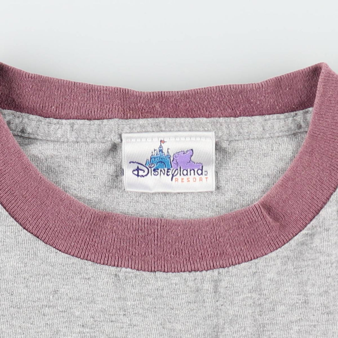 Disneyland Resort Mickey Mouse Ringer T-Shirt (Character Print T-Shirt, Men's XL equivalent) cotton gray type Vintage Second Hand