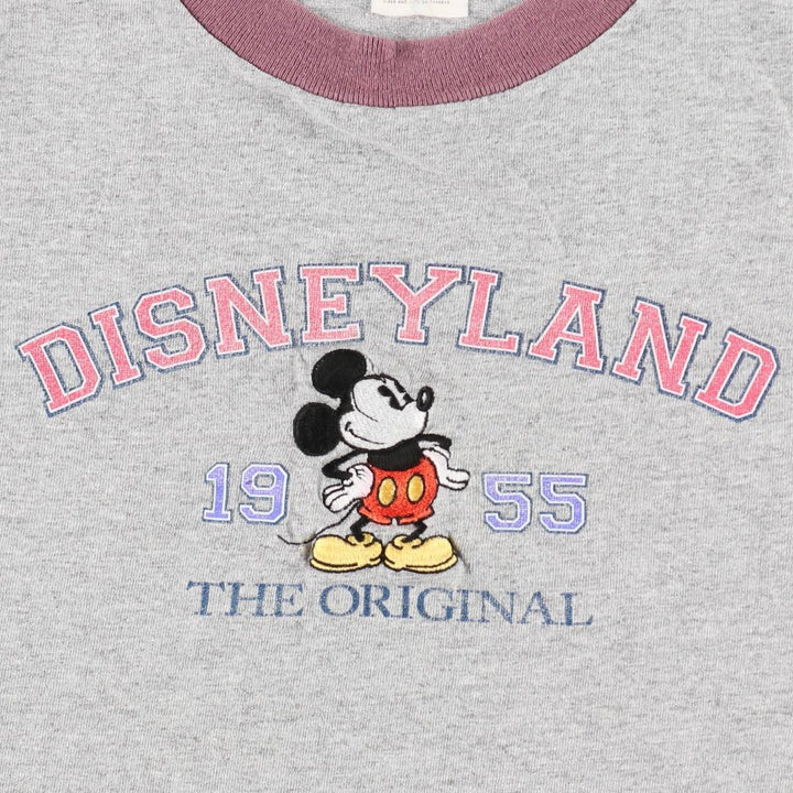 Disneyland Resort Mickey Mouse Ringer T-Shirt (Character Print T-Shirt, Men's XL equivalent) cotton gray type Vintage Second Hand