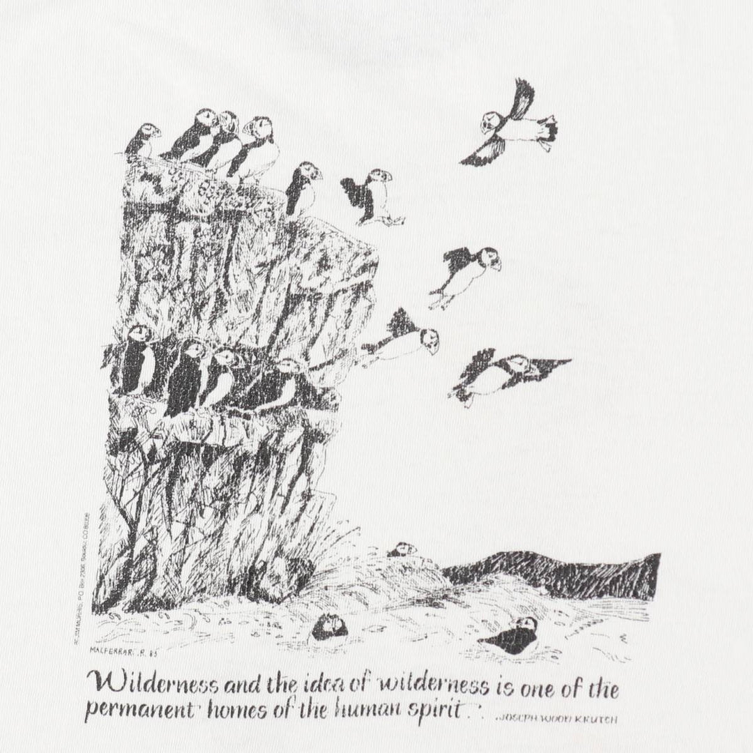 80'S Fruit of the Loom Bird Print Animal T-Shirt, Made in USA, Men's XL (approx.) Vintage cotton white type Vintage Second Hand