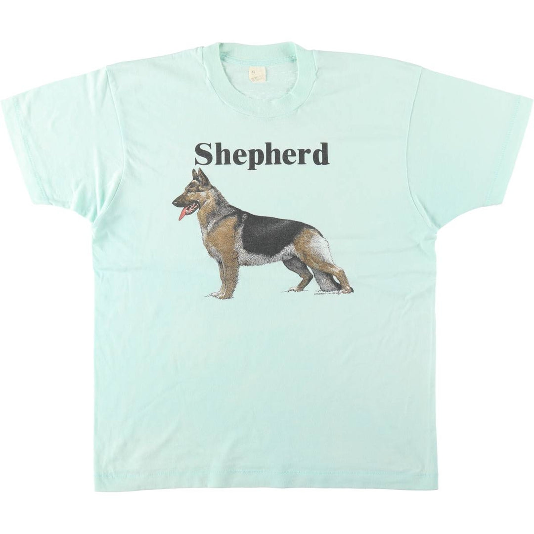 80'S Screen Stars Shepherd Dog Print Animal T-Shirt, Made in USA, Men's XL (approx.) Vintage cotton Mint green Vintage Second Hand