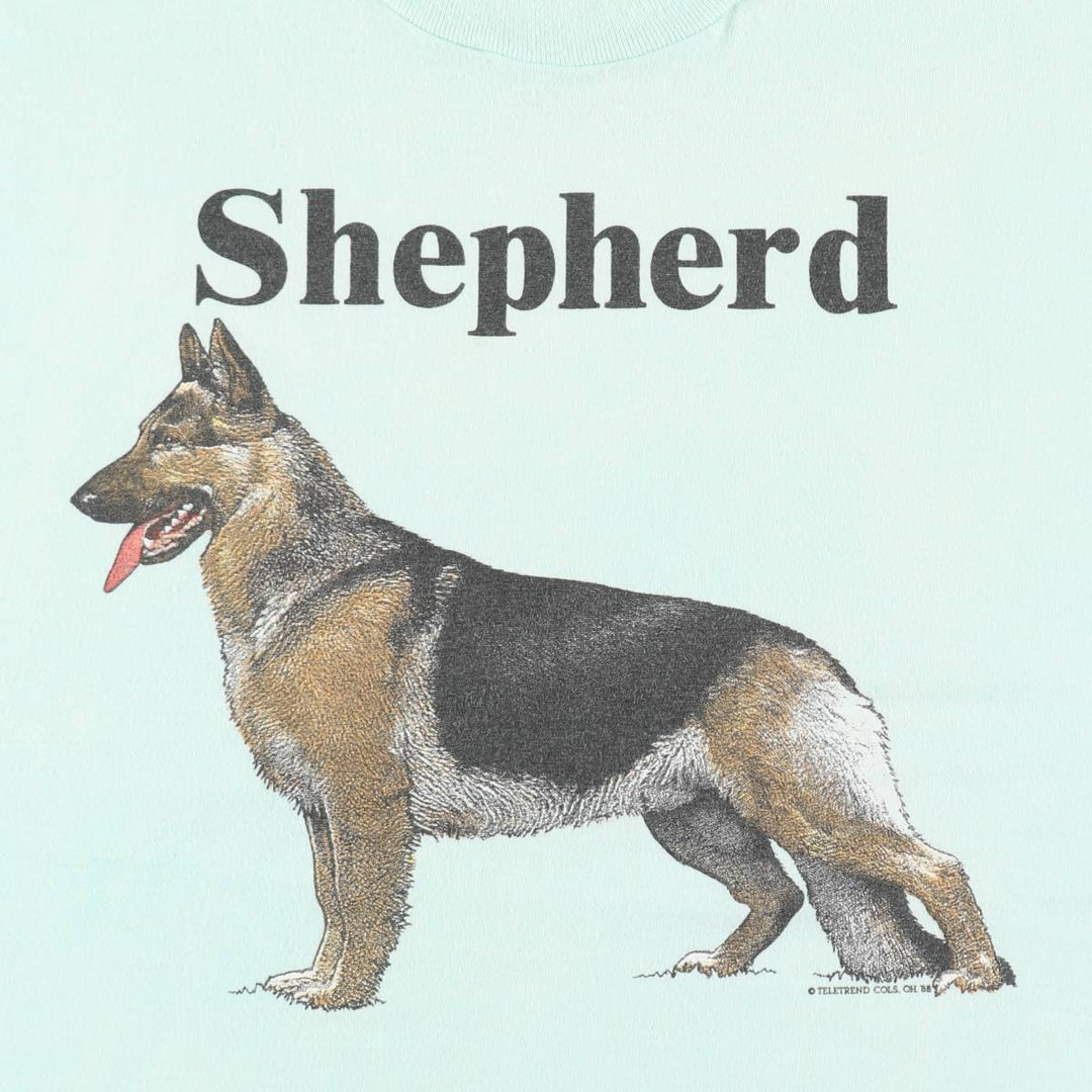 80'S Screen Stars Shepherd Dog Print Animal T-Shirt, Made in USA, Men's XL (approx.) Vintage cotton Mint green Vintage Second Hand
