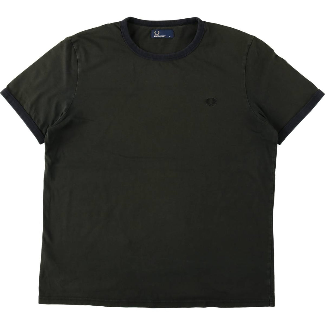 Fred Perry Ringer T-shirt, Men's Size XL (approx.) cotton Khaki type Vintage Second Hand