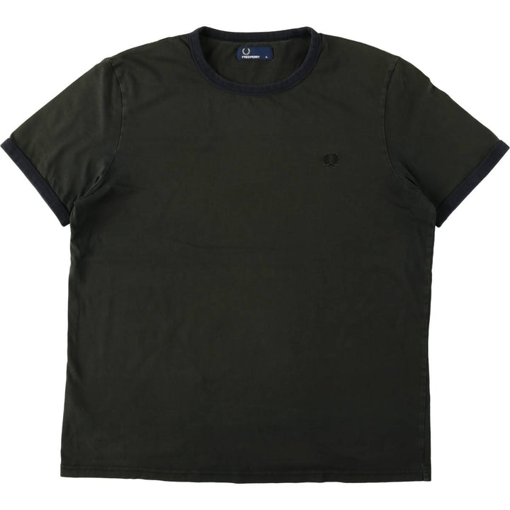 Fred Perry Ringer T-shirt, Men's Size XL (approx.) cotton Khaki type Vintage Second Hand