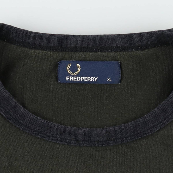 Fred Perry Ringer T-shirt, Men's Size XL (approx.) cotton Khaki type Vintage Second Hand