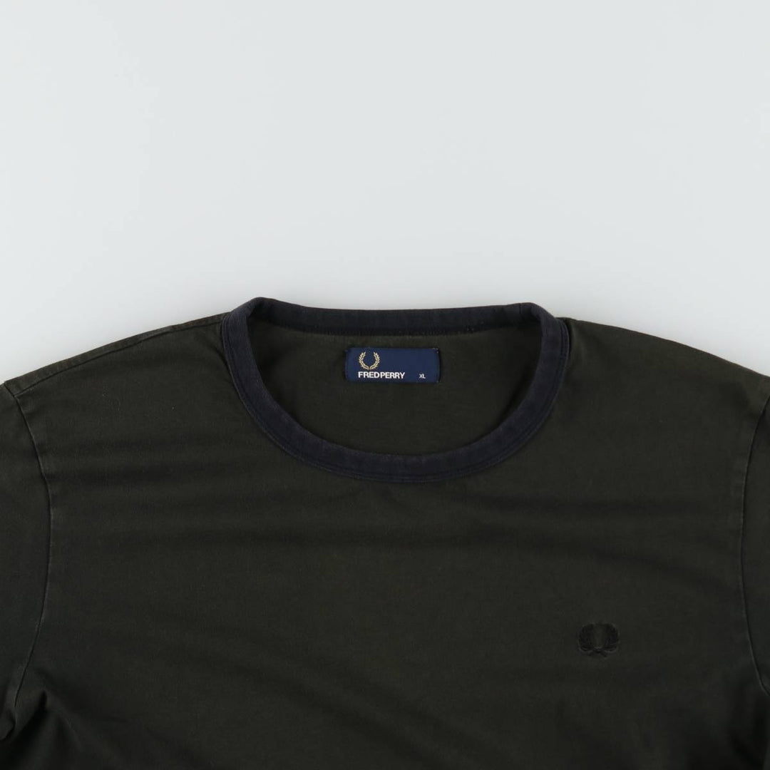Fred Perry Ringer T-shirt, Men's Size XL (approx.) cotton Khaki type Vintage Second Hand