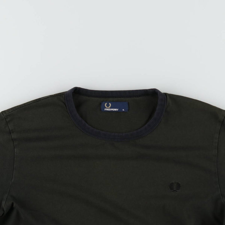Fred Perry Ringer T-shirt, Men's Size XL (approx.) cotton Khaki type Vintage Second Hand