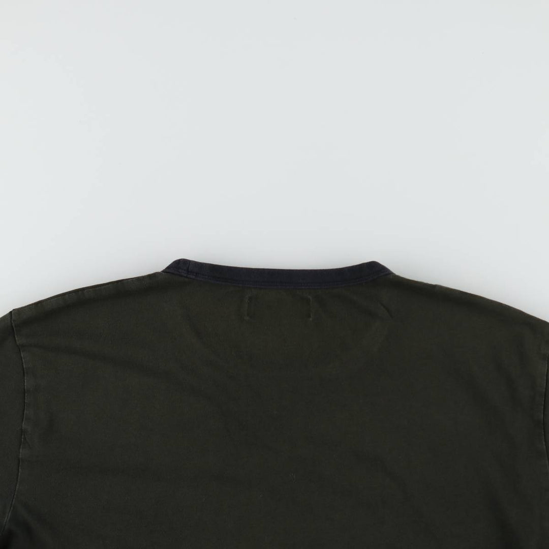 Fred Perry Ringer T-shirt, Men's Size XL (approx.) cotton Khaki type Vintage Second Hand