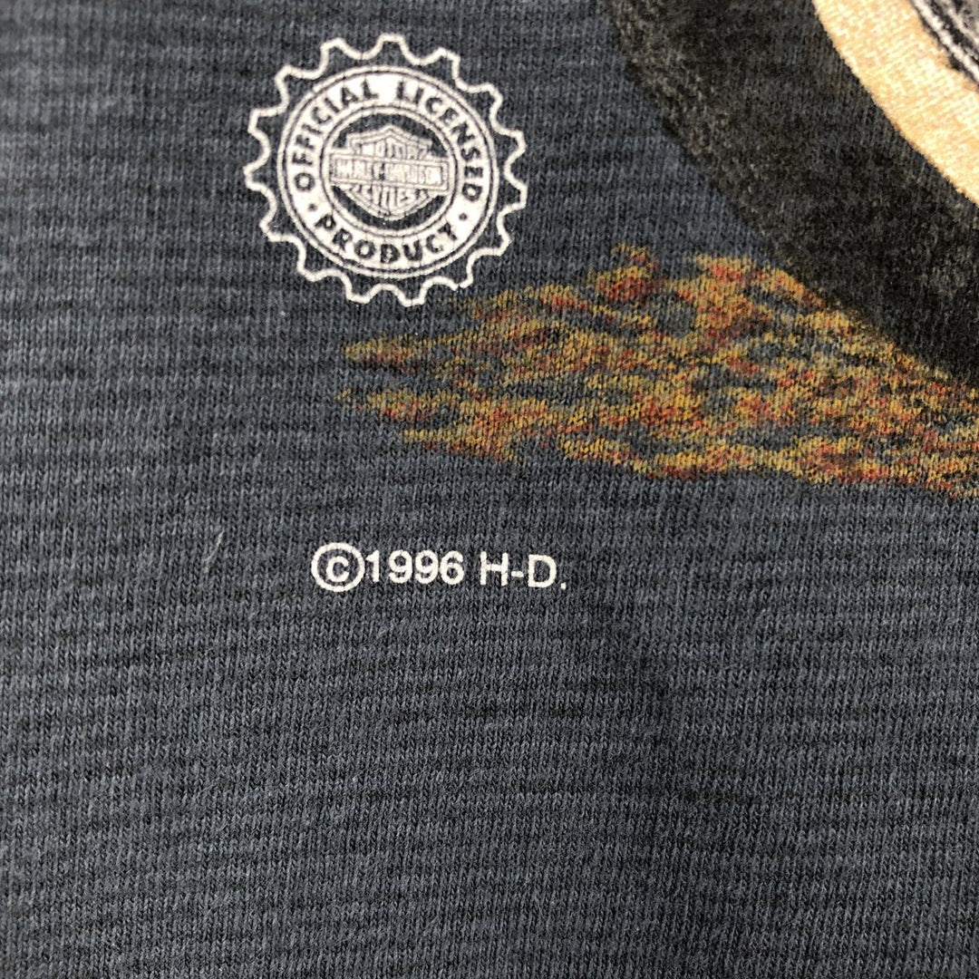 90'S Harley-Davidson Eagle and Stars and Stripes Border Pattern Advertising Motorcycle T-Shirt, Men's Size L (approx.) unclear navy blue type Vintage Second Hand