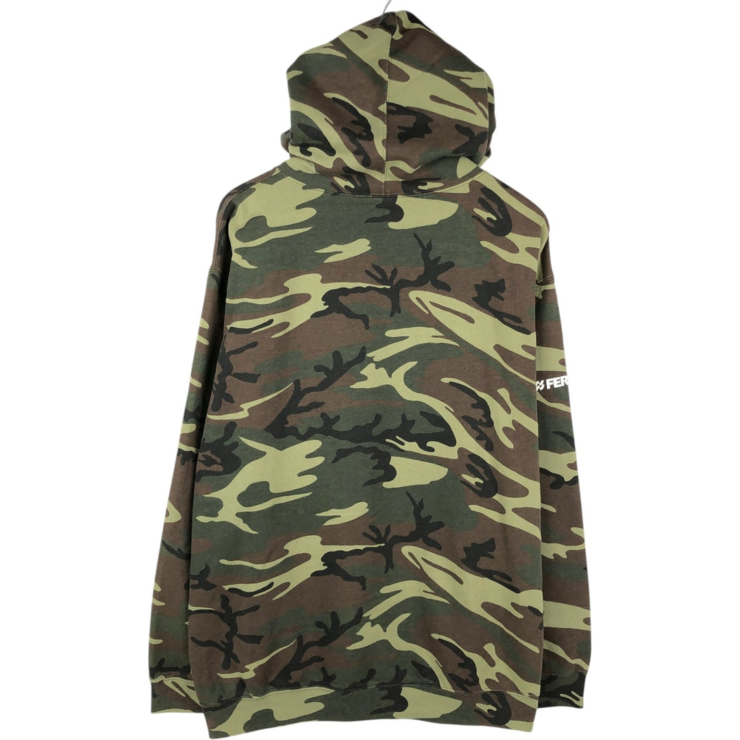 CODE FIVE Camouflage Pattern Woodland Camo Sweat Pullover Hoodie, Men's XL (approx.) cotton Khaki type sage green Vintage Second Hand