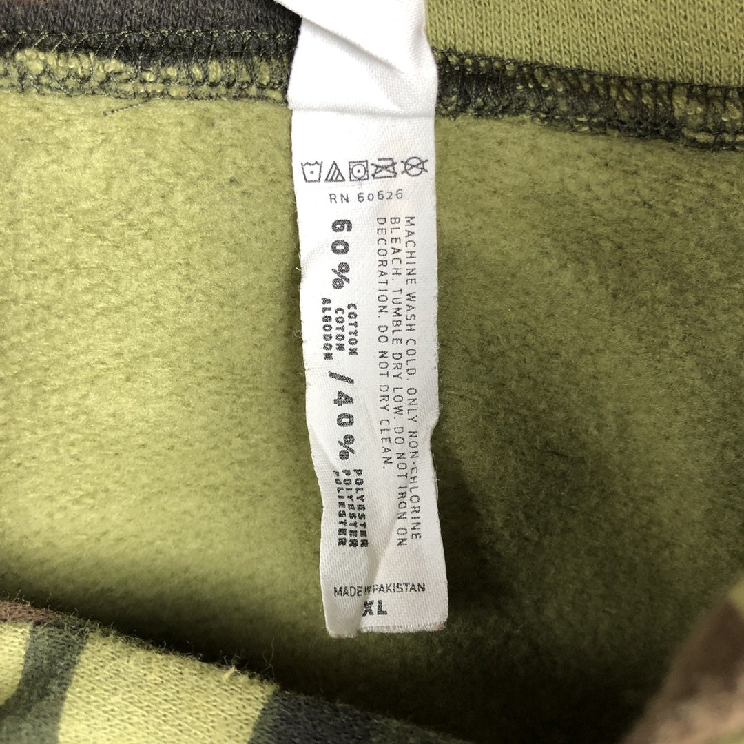 CODE FIVE Camouflage Pattern Woodland Camo Sweat Pullover Hoodie, Men's XL (approx.) cotton Khaki type sage green Vintage Second Hand