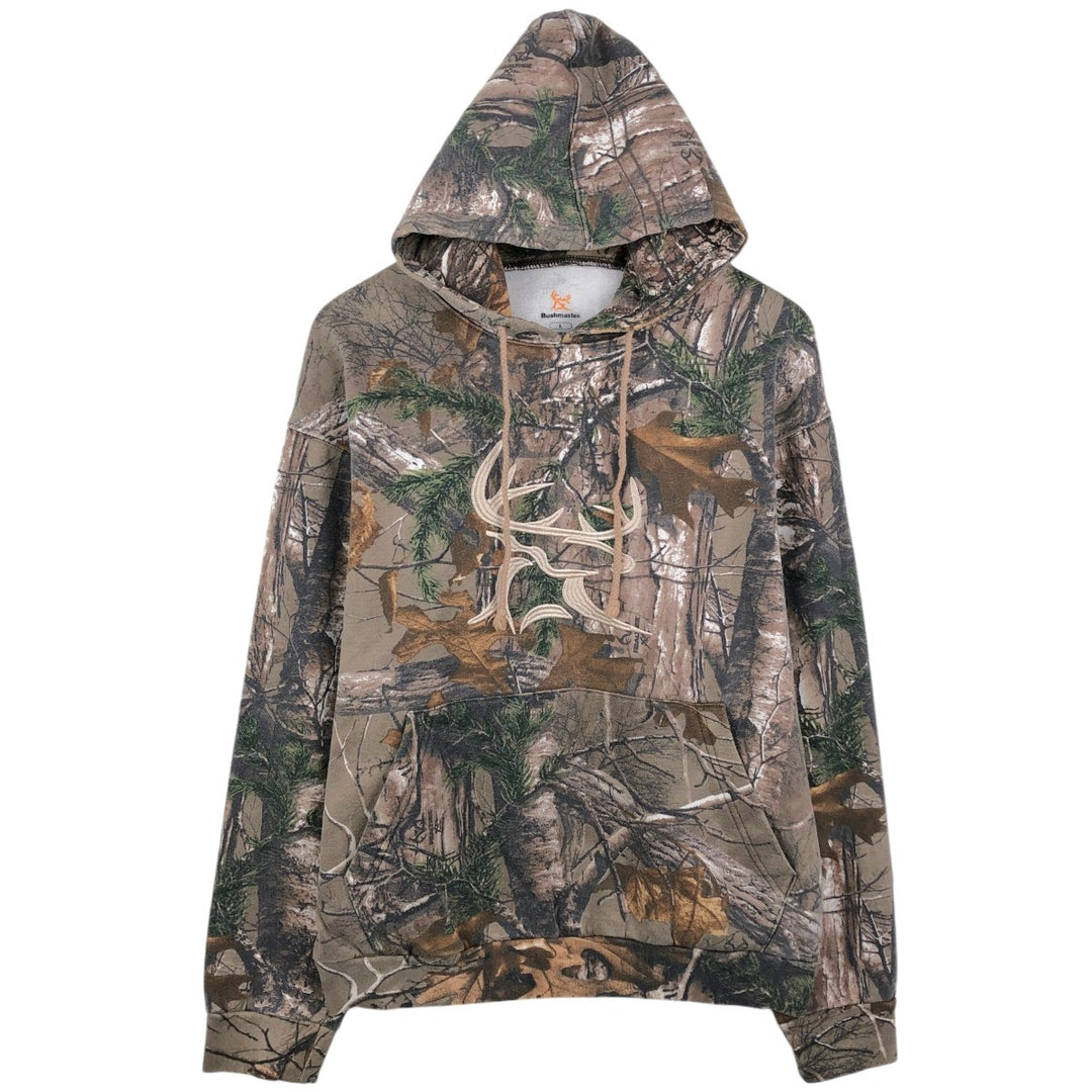 Bushmaster Camouflage Pattern Real Tree Camo Sweat Pullover Hoodie, Men's Size L (approx.) cotton Khaki type brown Vintage Second Hand