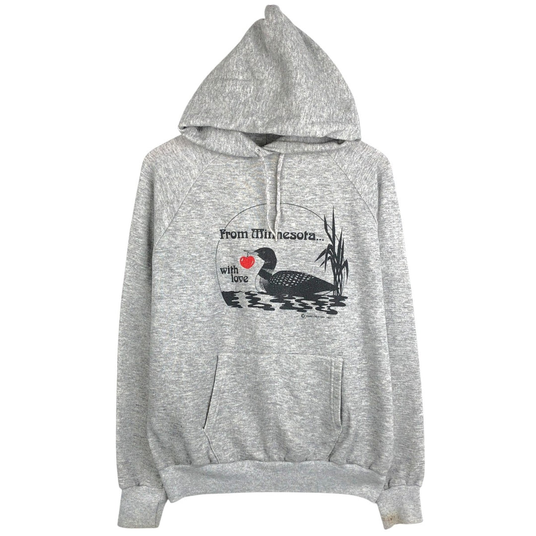 Black-billed Loon Pattern Animal Sweatshirt Pullover Hoodie (Men's Size L) unclear gray type Vintage Second Hand