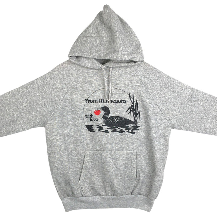 Black-billed Loon Pattern Animal Sweatshirt Pullover Hoodie (Men's Size L) unclear gray type Vintage Second Hand