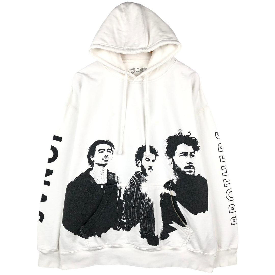 JONAS BROTHERS Band Sweatshirt Pullover Hoodie, Made in USA, Men's XL equivalent. unclear white type Vintage Second Hand
