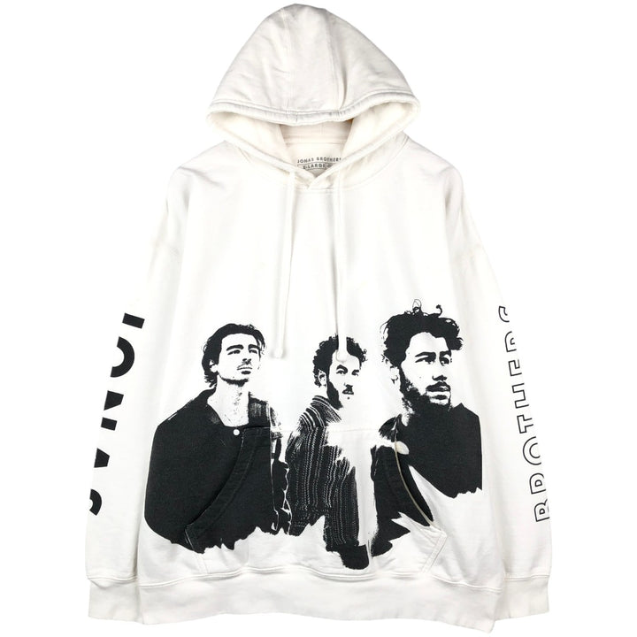 JONAS BROTHERS Band Sweatshirt Pullover Hoodie, Made in USA, Men's XL equivalent. unclear white type Vintage Second Hand