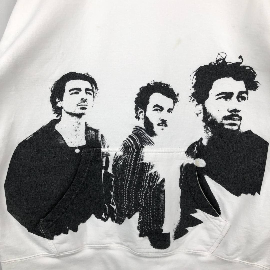 JONAS BROTHERS Band Sweatshirt Pullover Hoodie, Made in USA, Men's XL equivalent. unclear white type Vintage Second Hand