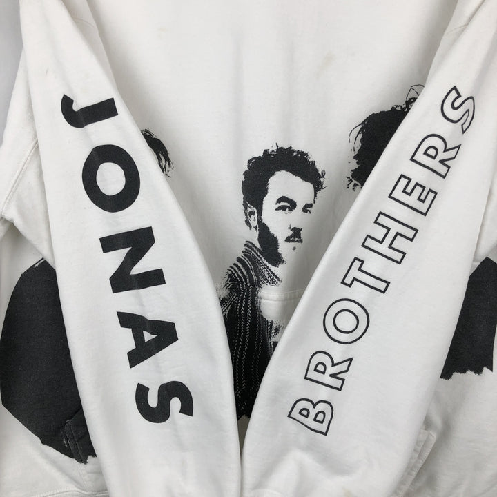 JONAS BROTHERS Band Sweatshirt Pullover Hoodie, Made in USA, Men's XL equivalent. unclear white type Vintage Second Hand