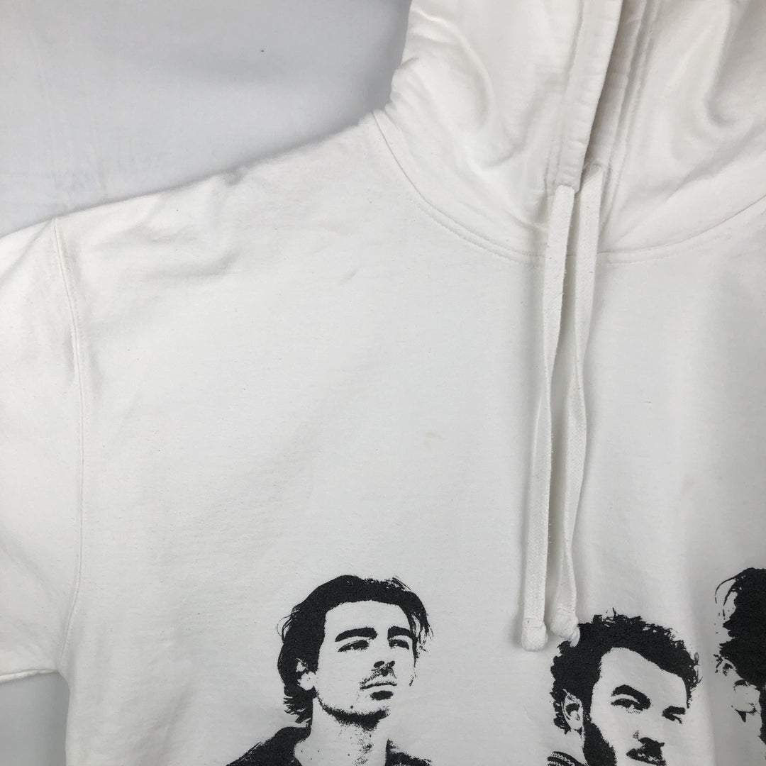 JONAS BROTHERS Band Sweatshirt Pullover Hoodie, Made in USA, Men's XL equivalent. unclear white type Vintage Second Hand