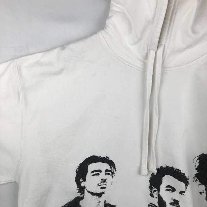 JONAS BROTHERS Band Sweatshirt Pullover Hoodie, Made in USA, Men's XL equivalent. unclear white type Vintage Second Hand