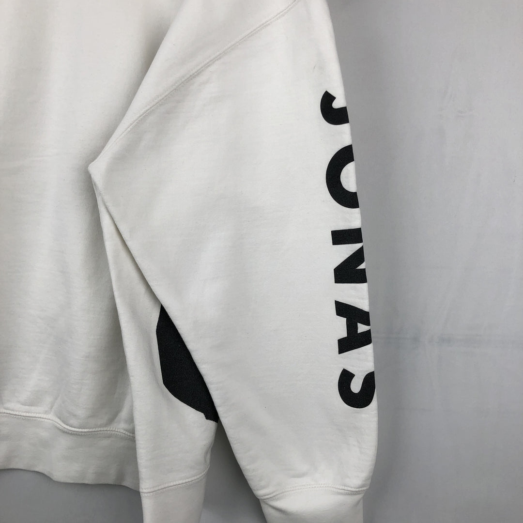 JONAS BROTHERS Band Sweatshirt Pullover Hoodie, Made in USA, Men's XL equivalent. unclear white type Vintage Second Hand