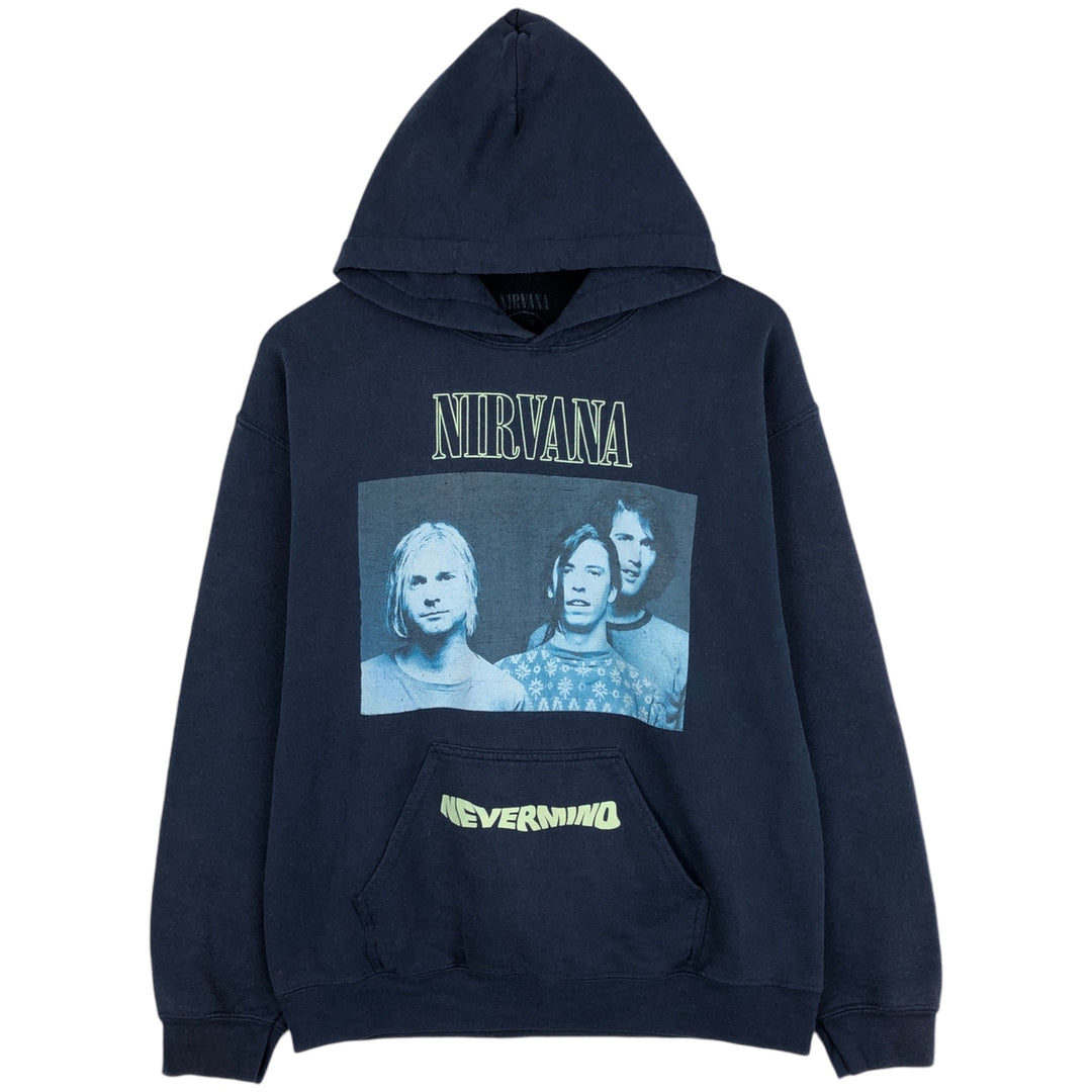 NIRVANA band sweatshirt pullover hoodie, men's size M (approx.) cotton navy blue type Vintage Second Hand
